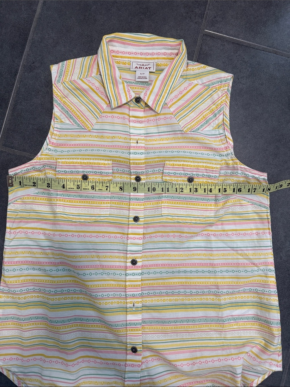 Ariat Jasmine Shirt Sleeveless Striped Button-Front Top in Yellow - Picture 6 of 11